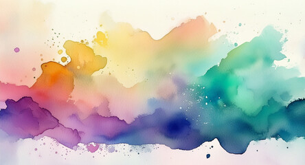 Watercolor colorful gradient, paper texture, aquarelle neon print on white background