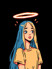 Guardian Angel's Contemplation: An artistic portrayal of an angelic figure, adorned with a halo, lost in pensive thought against a dark backdrop.