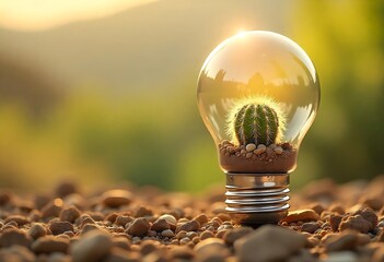 Light bulb grows with plant, graph. New business idea, financial investment, environmental protection. Renewable eco green energy concept, innovative future technology, sustainable growth