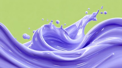 Liquid Lavender Paint Pouring in Dynamic Waves Against Soft Green Background