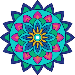Balanced mandala vector with ornamental floral shapes and harmonious petal structure in vivid palette