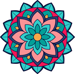 Traditional spiritual mandala art featuring radial floral petals and vibrant ornamental symmetry design