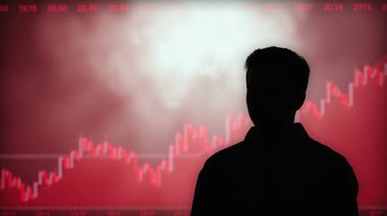 Dreamy Crypto Market Hologram Red Chart Silhouette