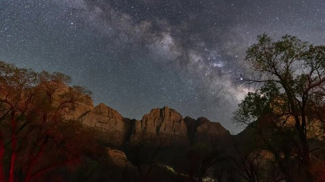 Time lapse of the milky way rising over Zion National Park in Utah, USA