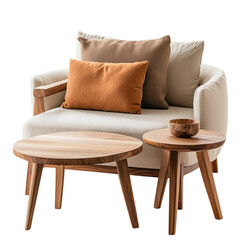 Modern-style sofa and side table, isolated on a transparent background. PNG