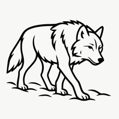 Monochrome wolf: A striking, simple illustration of a lone wolf, depicted in a stark black and white palette, showcasing its elegant form as it treads confidently.