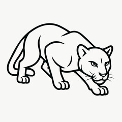 Majestic Cougar: A minimalist line art depiction of a powerful cougar, embodying strength and grace, captured in a moment of focused poise and stealth.