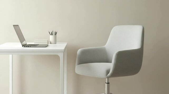 Minimalist workspace laptop desk chair creating a serene  functional work environment
