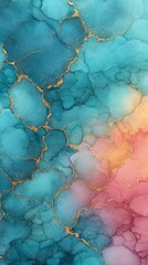 Abstract fluid art background with turquoise and gold elements suitable for design