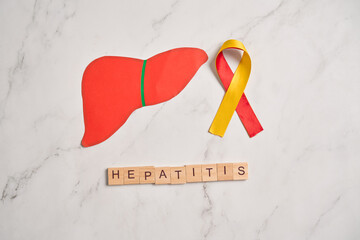 World hepatitis day poster, paper cut liver. Hepatic desease, cancer and cirrhosis concept