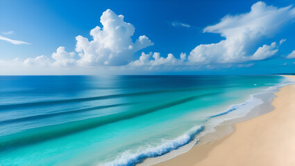 Fototapeta premium Stunning aerial view of turquoise ocean waves on sandy beach