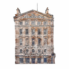 Artistic Watercolor Painting of Classic Architecture Building Facade in London