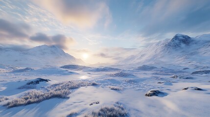 Majestic Winter Landscape Breathtaking Sunrise over SnowCovered Mountains