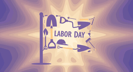 Abstract tools forming the shape of a flag, glowing light background, minimal Labor Day design concept
