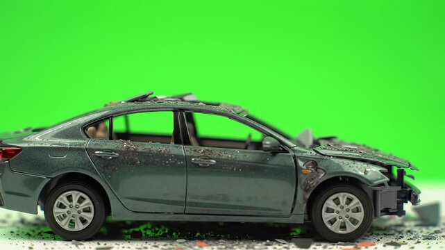 car exploding against green screen