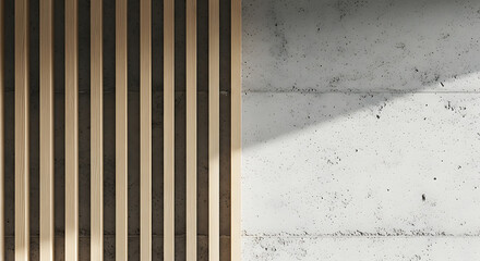 Two contrasting wall designs showcase modern architecture with natural wooden slats on one side and a textured concrete surface illuminated by light on the other side, highlighting minimalism.