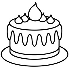 Cake sweet dessert illustration with fun style Line Art Vector illustration