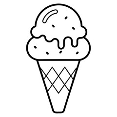 Icecream cold dessert themed sketch in cute style Line Art Vector illustration