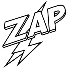 Zap electric shock word inspired by comic sketch Line Art Vector illustration