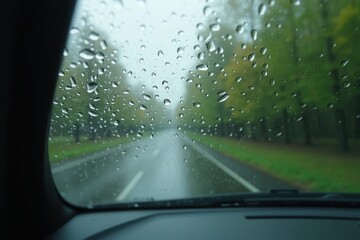 Raindrops on car windshield drive