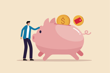 Emergency funds prepared to pay for unexpected situation in life, loss a job, economic crisis causing income cut or accident concept, smart man standing with piggy bank with emergency siren light.