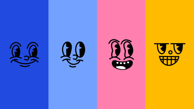 Set of diverse cartoon faces showing hand gestures and emotions. Flat colorful avatars in playful doodle style — ideal for social interaction, feelings, and psychology themes.