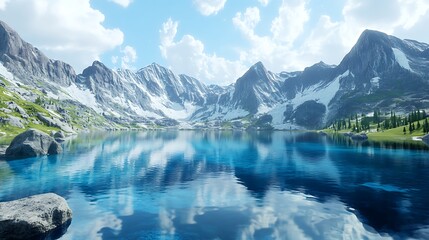 Stunning Mountain Lake Reflection Serenity in the Alps