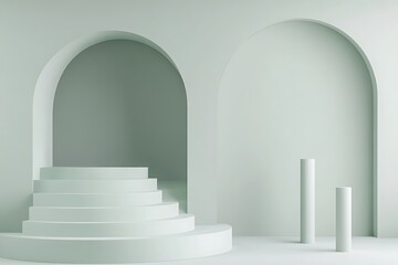 Fototapeta premium Abstract minimal scene with arch and stairs. 3d render illustration.