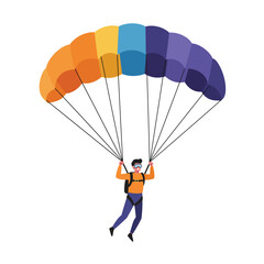 Parachuting flat vector illustration. Skydiving, paragliding experience. Extreme sports. Active lifestyle. Outdoor activities.