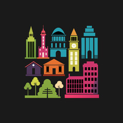 Fototapeta premium Colorful City and Town Elements
