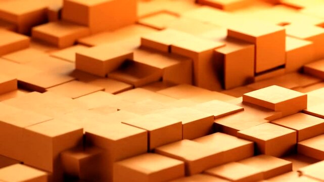 Cubist Terrain Orange blocks create an abstract pixelated landscape