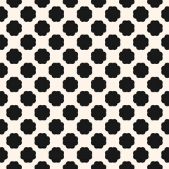 Fototapeta premium Funky seamless pattern with stylized small bold flower silhouettes. Simple vector floral geometric ornament. Black and white background texture. Repeated geo design for decor, print, embossing, cover