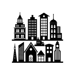 Fototapeta premium Black and White City and House Silhouettes