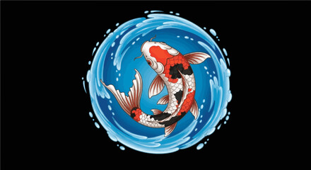 Red and Black Koi Fish in Circular Flow – Yin Yang Water Symbolism
