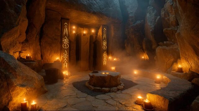 The stone chamber is lit by fire as ancient markings glow along the walls. Rituals once performed here echo through time. Civilization rises, civilization falls, civilization endures.