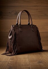 Brown Leather Fringe Tote Bag - Stylish brown leather tote bag with fringe detail, perfect for everyday or special occasions