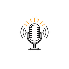 Vintage microphone illustration with sound waves design  on a transparent background icon