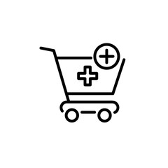 Shopping cart icon with plus sign for medical supplies  on a transparent background 