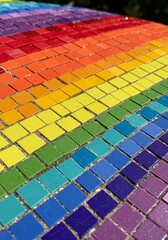 Rainbow Mosaic Tile Pathway - Vibrant rainbow mosaic tiles create a cheerful, joyful, and inclusive pathway symbolizing diversity, unity, and hope