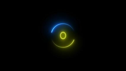 Abstract Neon Circles Blue Arc and Yellow Ring on a Black Background