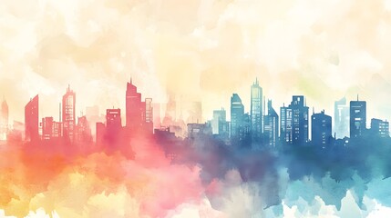 Fototapeta premium Colorful cityscape silhouette in watercolor style.