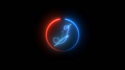 Neon Letter J in a Circle with Red and Blue Glow on a Black Background