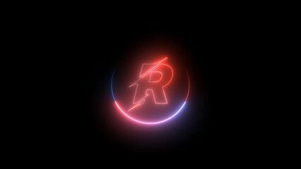 Neon Letter R with Circular Glow on Black Background Modern and Futuristic Design Element