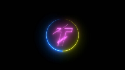 Neon Letter T Logo Design with a Circular Border and a Dark Background