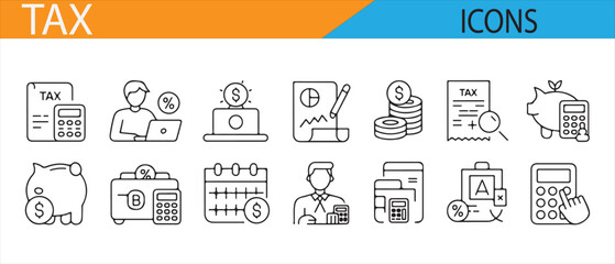 Modern Icons Representing Tax Filing, Finance, and Accounting for Professionals