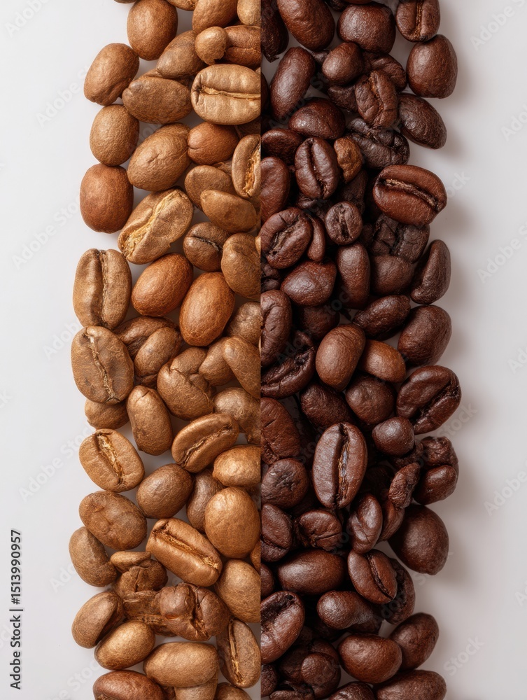 Leinwandbilder caffeinated vs decaf coffee beans side by side showing differences in color and roast level