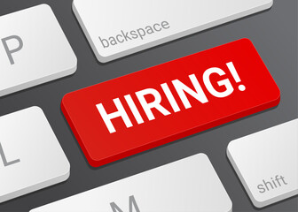 Fototapeta premium Close up Hiring Button on Laptop or Computer Keyboard for Recruitment Job Search Career Digital Interface Concept 3D Illustration