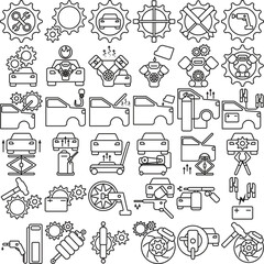 Set of icon body car repair in garage illustration. Logo workshop car vector set