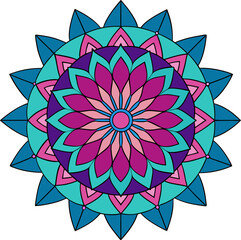 Modern spiritual mandala in calm yet rich tones with symmetrical floral patterns and ornamental detail