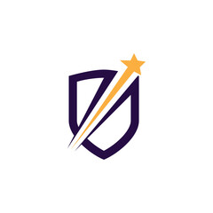 shield logo with space stars in flat design style